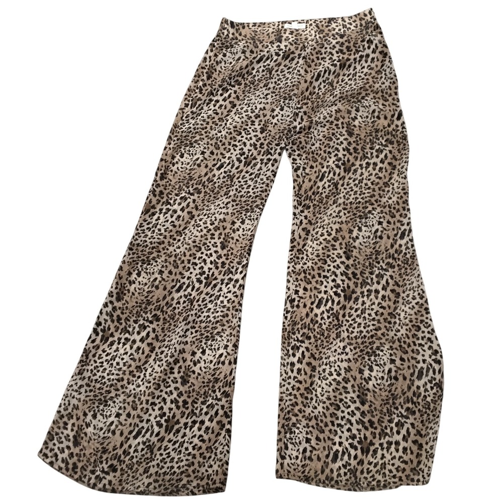Honey Punch Leopard Print Wide Leg Pants Women's Size L‎ Boho Chic Casual